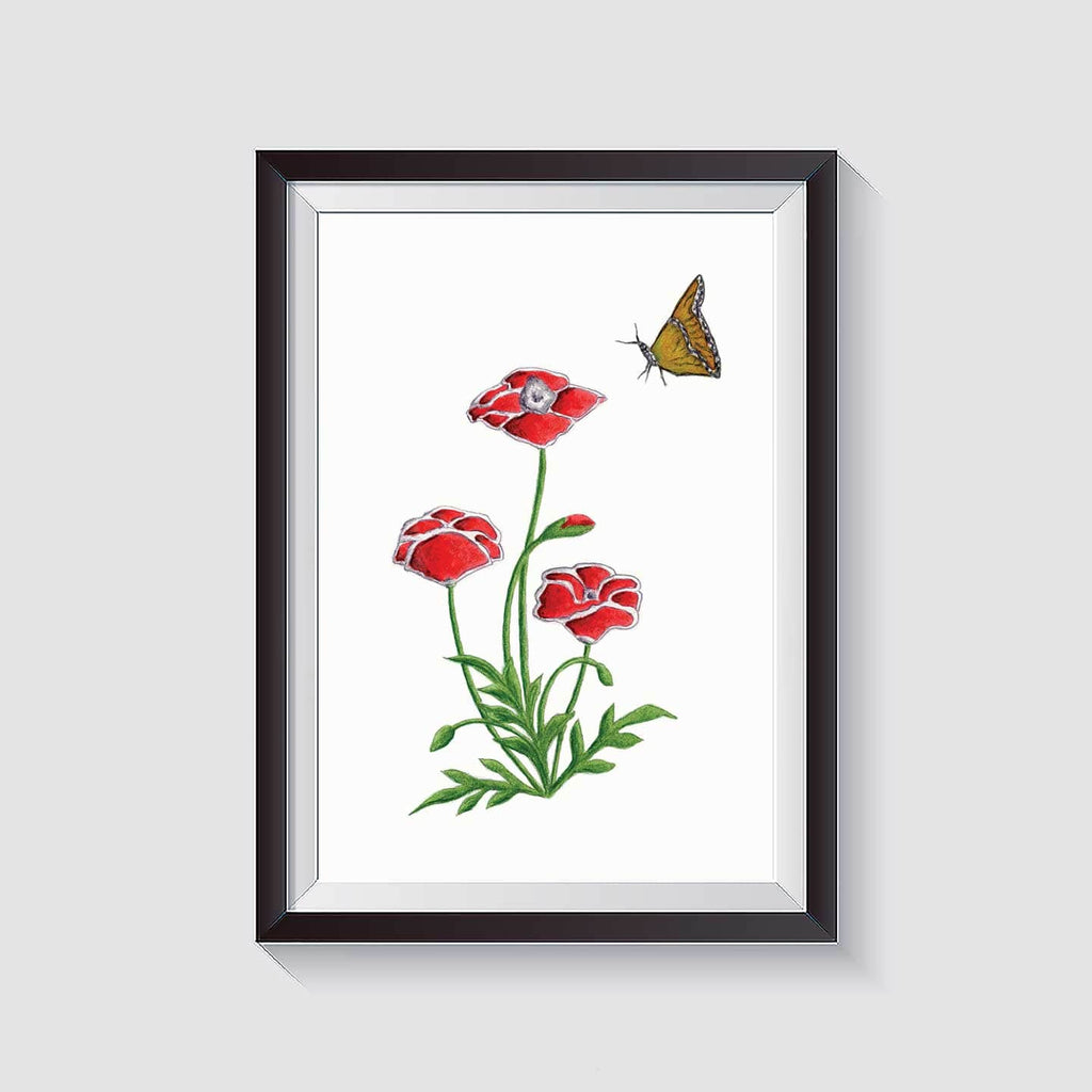 Kannika Art Poppy & Butterfly | Art Print
